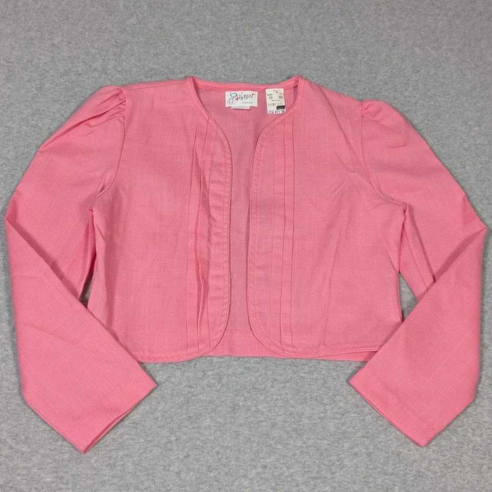 Vintage Girls Pleated Skirt Cardigan Jacket Set Size 10 Bright Pink New